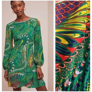 Anthropologie Green Multicolor Mini Dress